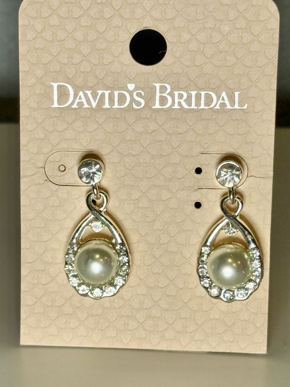 David's Bridal Silver Pearl and Crystal Teardrop Earrings